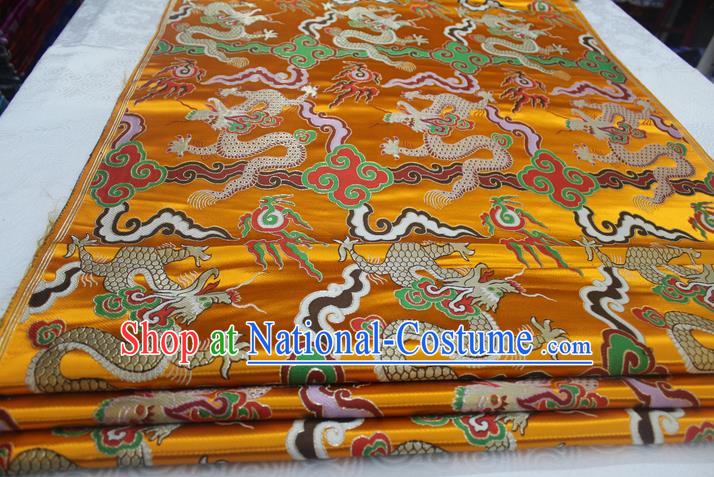 Chinese Traditional Ancient Costume Palace Dragons Pattern Mongolian Robe Golden Nanjing Brocade Cheongsam Satin Fabric Hanfu Material