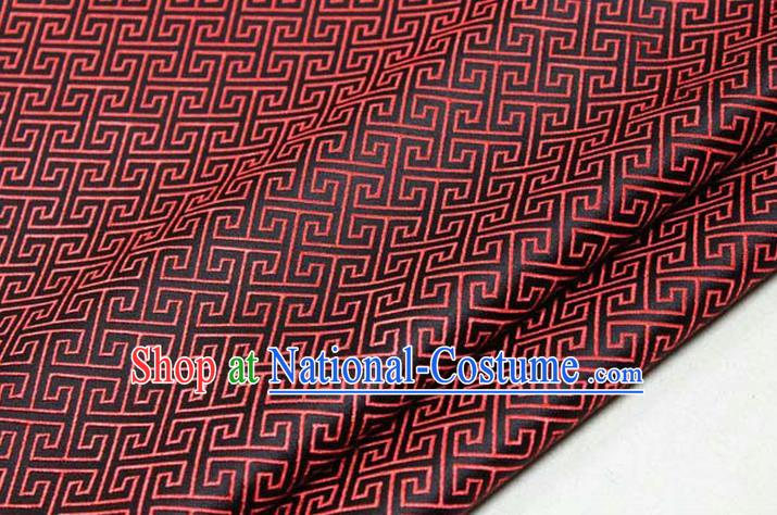 Chinese Traditional Ancient Costume Palace Red Back Pattern Black Brocade Cheongsam Satin Mongolian Robe Fabric Hanfu Material