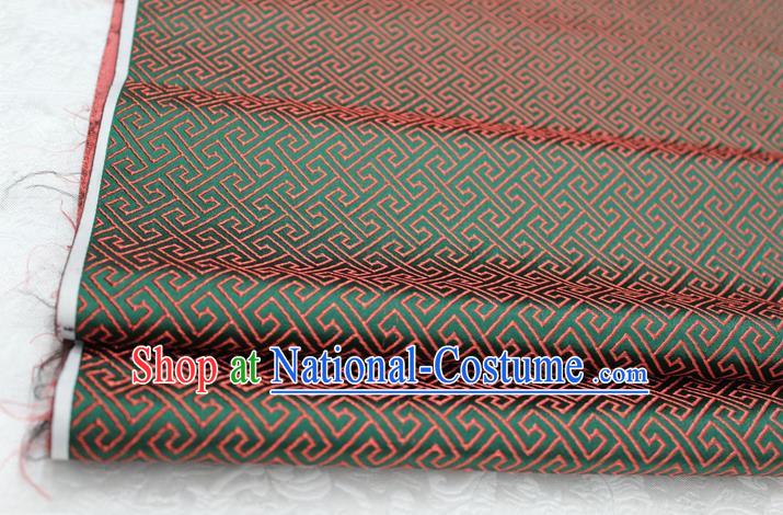 Chinese Traditional Ancient Costume Palace Red Back Pattern Green Brocade Cheongsam Satin Mongolian Robe Fabric Hanfu Material