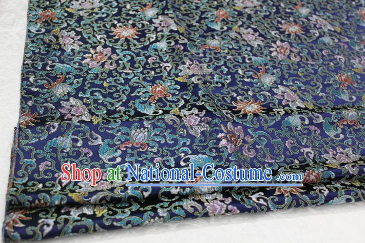 Chinese Traditional Ancient Costume Palace Pattern Deep Blue Nanjing Brocade Cheongsam Satin Mongolian Robe Fabric Hanfu Material