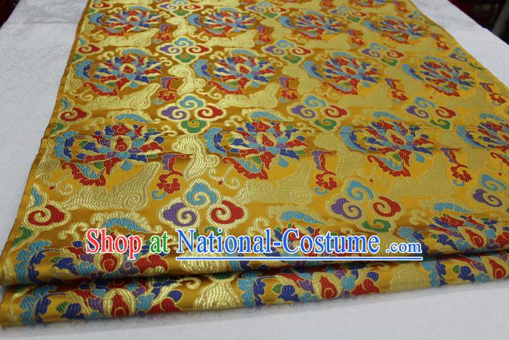 Chinese Traditional Ancient Costume Palace Auspicious Clouds Pattern Golden Nanjing Brocade Cheongsam Satin Mongolian Robe Fabric Hanfu Material