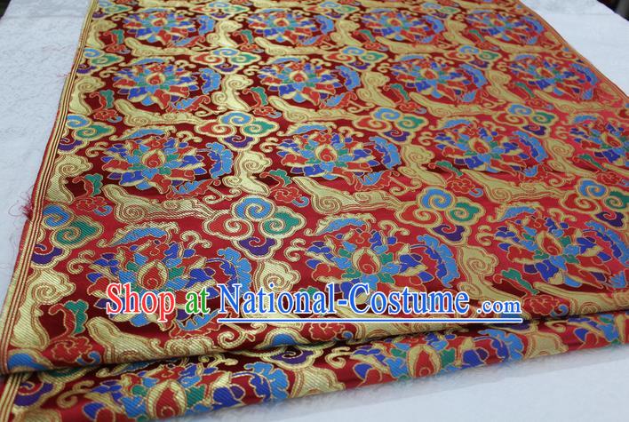 Chinese Traditional Ancient Costume Palace Auspicious Clouds Pattern Red Nanjing Brocade Cheongsam Satin Mongolian Robe Fabric Hanfu Material