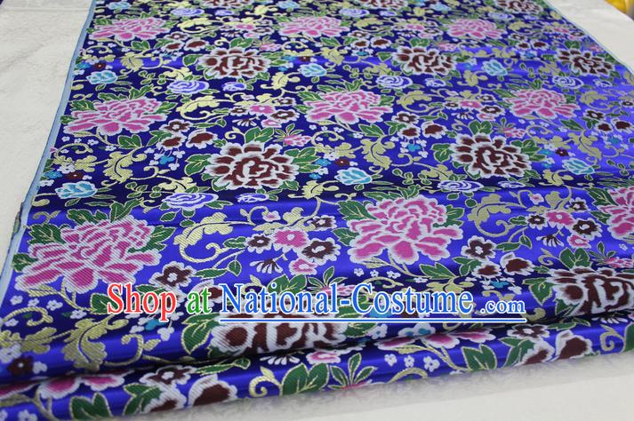 Chinese Traditional Ancient Costume Palace Peony Pattern Xiuhe Suit Royalblue Brocade Cheongsam Satin Mongolian Robe Fabric Hanfu Material