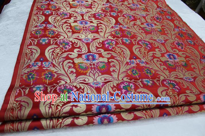 Chinese Traditional Ancient Costume Palace Flower Pattern Xiuhe Suit Red Nanjing Brocade Cheongsam Satin Fabric Hanfu Material