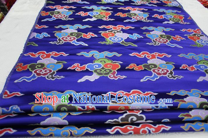 Chinese Traditional Ancient Costume Palace Clouds Pattern Cheongsam Tibetan Robe Blue Brocade Tang Suit Fabric Hanfu Material