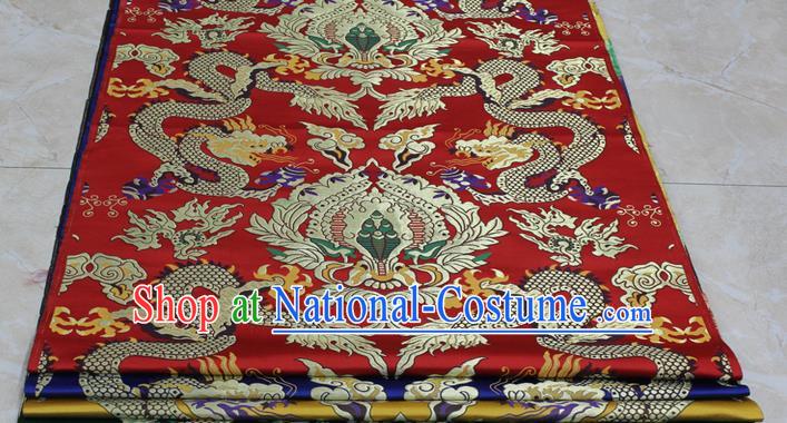 Chinese Traditional Ancient Costume Palace Dragons Pattern Mandarin Jacket Tibetan Robe Red Brocade Tang Suit Fabric Hanfu Material