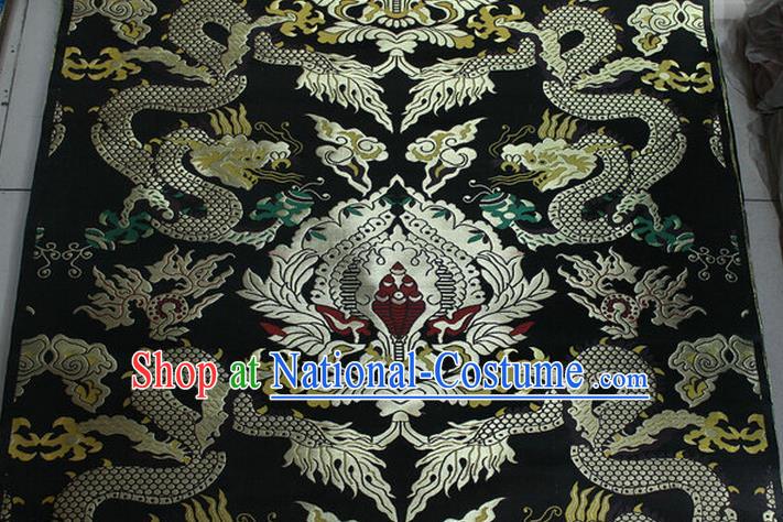 Chinese Traditional Ancient Costume Palace Dragons Pattern Mandarin Jacket Tibetan Robe Black Brocade Tang Suit Fabric Hanfu Material