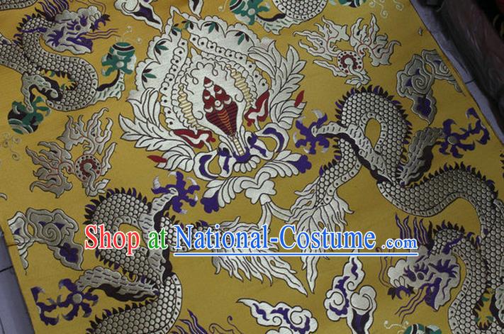 Chinese Traditional Ancient Costume Palace Dragons Pattern Mandarin Jacket Tibetan Robe Yellow Brocade Tang Suit Fabric Hanfu Material