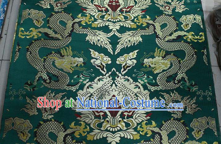 Chinese Traditional Ancient Costume Palace Dragons Pattern Mandarin Jacket Tibetan Robe Green Brocade Tang Suit Fabric Hanfu Material