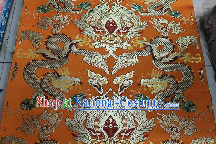 Chinese Traditional Ancient Costume Palace Dragons Pattern Mandarin Jacket Tibetan Robe Orange Brocade Tang Suit Fabric Hanfu Material