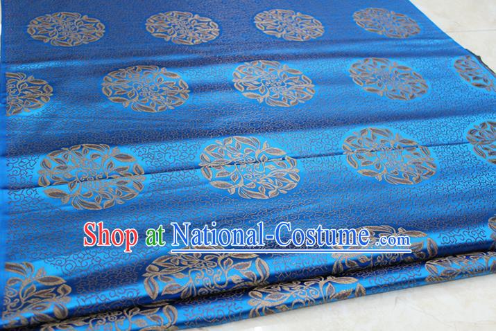 Chinese Traditional Ancient Costume Palace Pattern Cheongsam Tibetan Robe Light Blue Brocade Tang Suit Satin Fabric Hanfu Material