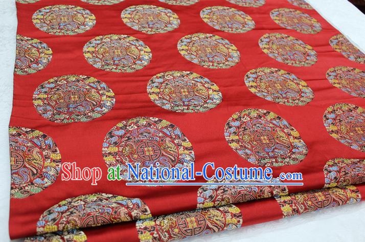 Chinese Traditional Ancient Costume Palace Round Dragons Pattern Mongolian Robe Cheongsam Red Brocade Tang Suit Fabric Hanfu Material