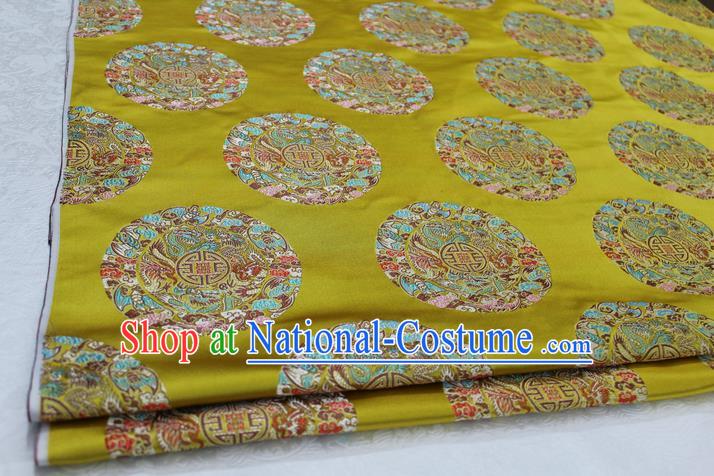 Chinese Traditional Ancient Costume Palace Round Dragons Pattern Mongolian Robe Cheongsam Yellow Brocade Tang Suit Fabric Hanfu Material