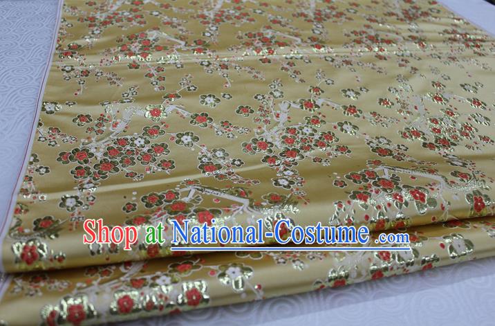 Chinese Traditional Ancient Costume Palace Wintersweet Pattern Cheongsam Yellow Brocade Tang Suit Satin Fabric Hanfu Material