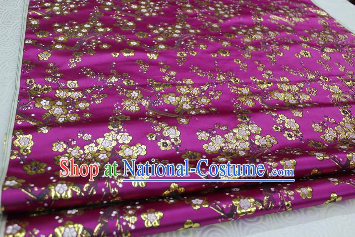 Chinese Traditional Ancient Costume Palace Wintersweet Pattern Cheongsam Purple Brocade Tang Suit Satin Fabric Hanfu Material