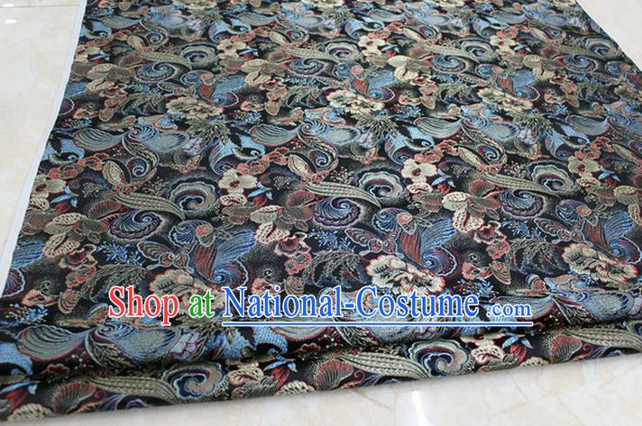 Chinese Traditional Ancient Costume Palace Pattern Cheongsam Navy Brocade Tang Suit Satin Fabric Hanfu Material