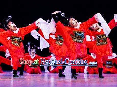 Traditional Chinese Peking Opera Magistrate Dance Costume, Folk Dance Drum Dance Uniform Yangko Clothing for Kids