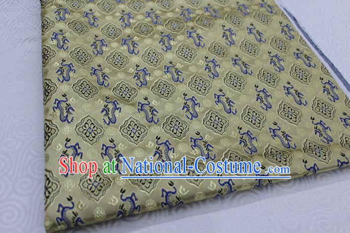 Chinese Traditional Ancient Costume Palace Dragons Pattern Tang Suit Cheongsam Yellow Brocade Mongolian Robe Satin Fabric Hanfu Material