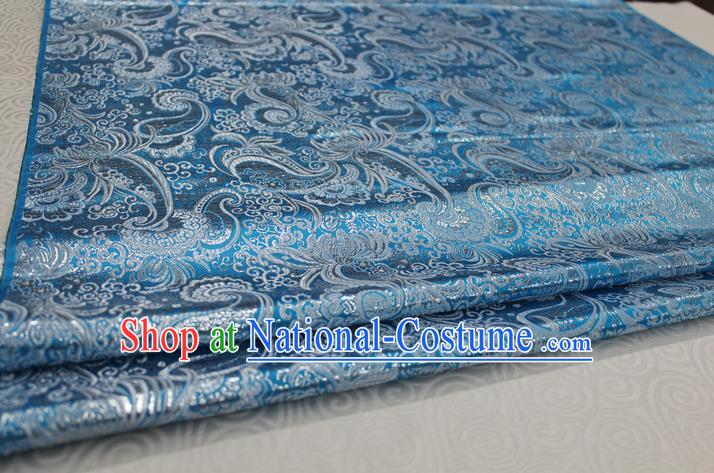 Chinese Traditional Ancient Costume Palace Pattern Tang Suit Cheongsam Blue Brocade Mongolian Robe Satin Fabric Hanfu Material