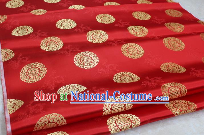 Chinese Traditional Ancient Costume Palace Round Dragons Pattern Cheongsam Red Brocade Tang Suit Satin Fabric Hanfu Material