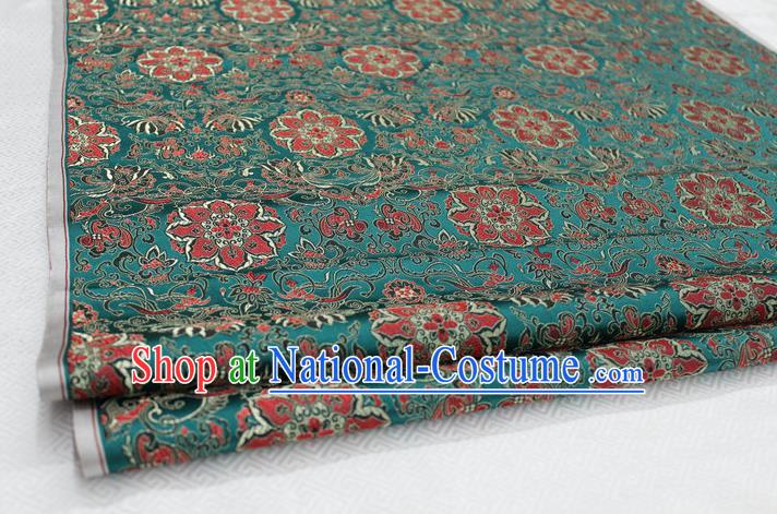 Chinese Traditional Ancient Costume Palace Flower Pattern Tang Suit Green Nanjing Brocade Cheongsam Satin Fabric Hanfu Material