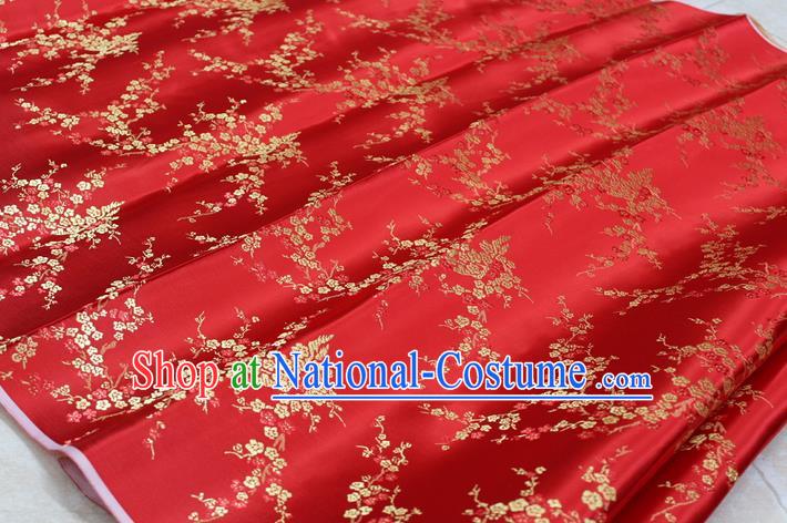 Chinese Traditional Ancient Costume Palace Wintersweet Pattern Cheongsam Red Brocade Tang Suit Satin Fabric Hanfu Material