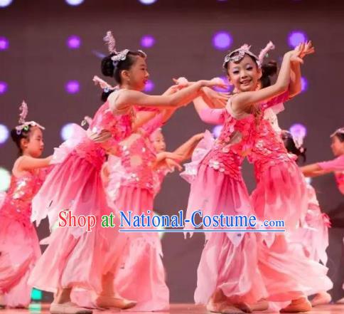 Traditional Chinese Yangge Fan Dance Costume, Folk Dance Drum Dance Uniform Yangko Pink Clothing for Kids