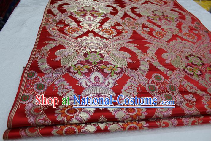 Chinese Traditional Ancient Costume Palace Enkianthus Pattern Cheongsam Red Brocade Tang Suit Satin Fabric Hanfu Material