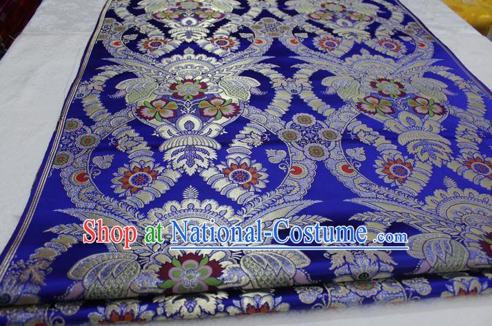 Chinese Traditional Ancient Costume Palace Enkianthus Pattern Cheongsam Blue Brocade Tang Suit Satin Fabric Hanfu Material