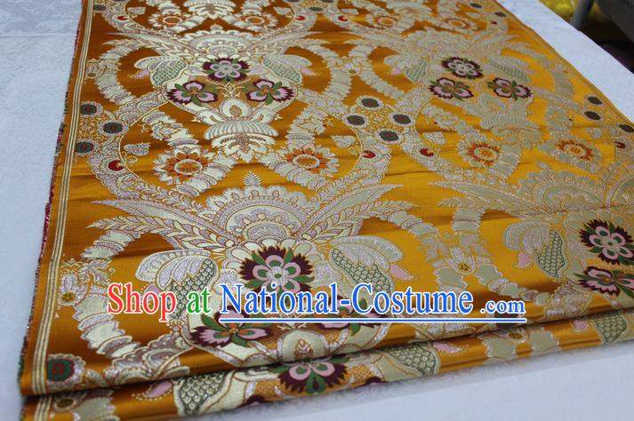 Chinese Traditional Ancient Costume Palace Enkianthus Pattern Cheongsam Yellow Brocade Tang Suit Satin Fabric Hanfu Material