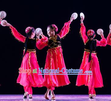 Traditional Chinese Uyghur Nationality Dancing Costume, Folk Dance Ethnic Costume, Chinese Minority Nationality Uigurian Dance Costume for Kids