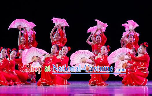 Traditional Chinese Yangge Fan Dancing Costume Modern Dance Dress Clothing and Headwear