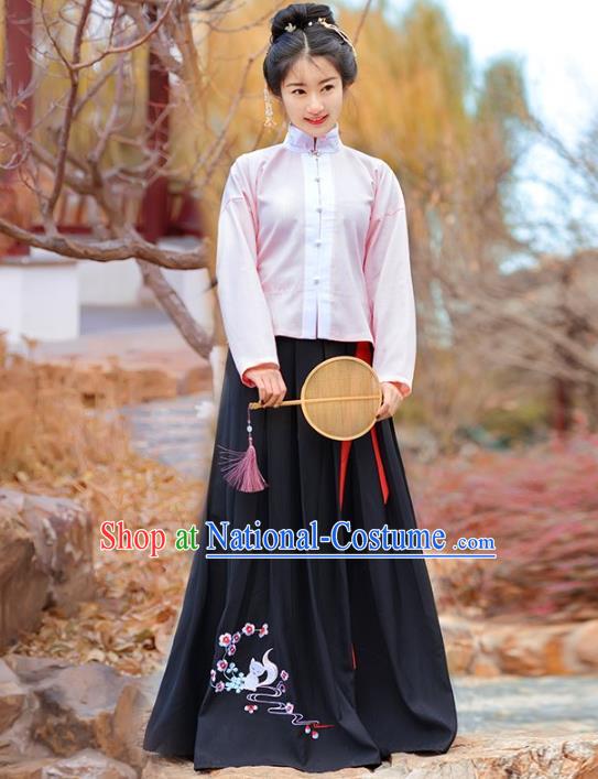 Traditional Chinese Ming Dynasty Palace Lady Costume Embroidered Blouse and Skirt for Women