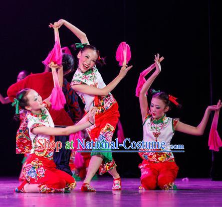 Traditional Chinese Yangge Fan Dance Costume, Folk Dance Drum Dance Uniform Yangko Clothing for Kids