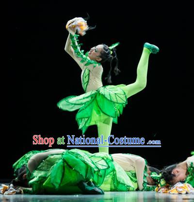 Traditional Chinese Classic Stage Performance Dance Costume, Folk Dance Green Uniform Yangko Clothing for Kids