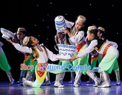 Traditional Chinese Uyghur Nationality Costume, Chinese Minority Nationality Uigurian Dance Costume for Kids