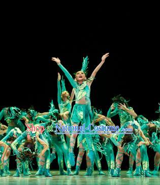 Traditional Chinese Classic Stage Performance Green Costume, Chinese Modern Dance Dress Clothing for Kids