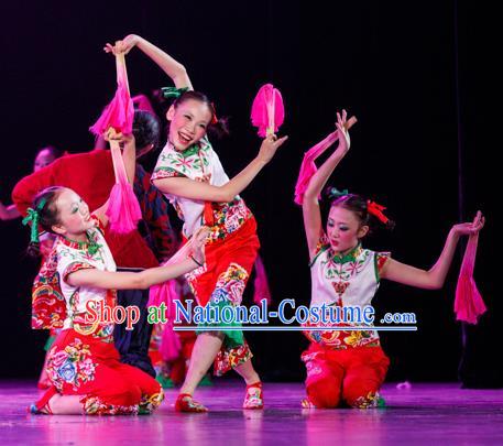 Traditional Chinese Yangge Fan Dance Costume, Folk Dance Drum Dance Uniform Yangko Clothing for Kids