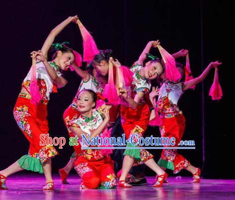 Traditional Chinese Yangge Fan Dancing Costume Modern Dance Dress Clothing and Headwear