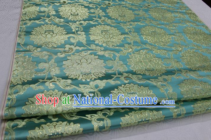 Chinese Traditional Ancient Costume Palace Pattern Xiuhe Suit Blue Brocade Cheongsam Satin Mongolian Robe Fabric Hanfu Material