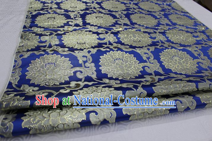 Chinese Traditional Ancient Costume Palace Pattern Xiuhe Suit Royalblue Brocade Cheongsam Satin Mongolian Robe Fabric Hanfu Material