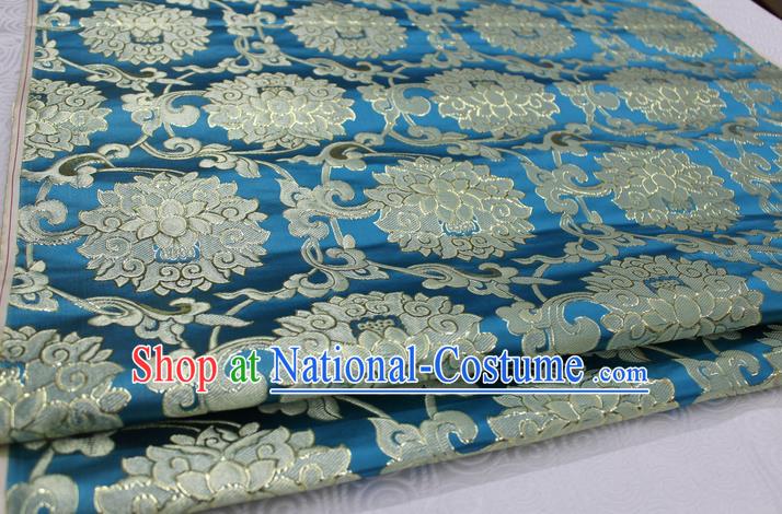 Chinese Traditional Ancient Costume Palace Pattern Xiuhe Suit Lake Blue Brocade Cheongsam Satin Mongolian Robe Fabric Hanfu Material