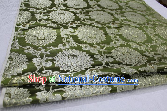 Chinese Traditional Ancient Costume Palace Pattern Xiuhe Suit Olive Green Brocade Cheongsam Satin Mongolian Robe Fabric Hanfu Material