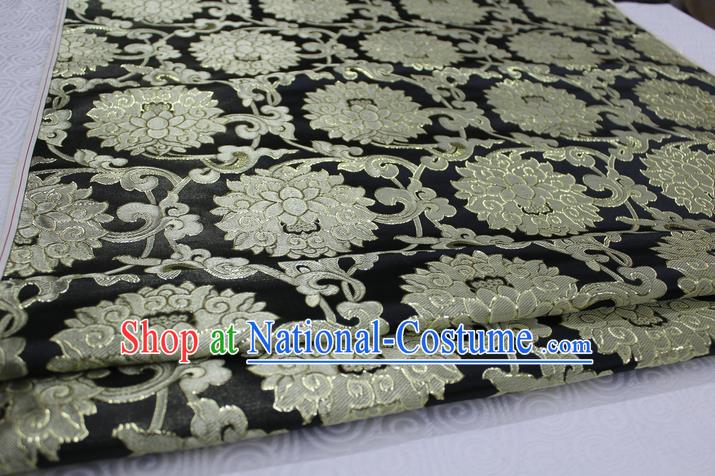 Chinese Traditional Ancient Costume Palace Pattern Xiuhe Suit Black Brocade Cheongsam Satin Mongolian Robe Fabric Hanfu Material