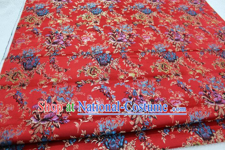 Chinese Traditional Ancient Costume Palace Flowers Pattern Xiuhe Suit Red Brocade Cheongsam Satin Fabric Hanfu Material