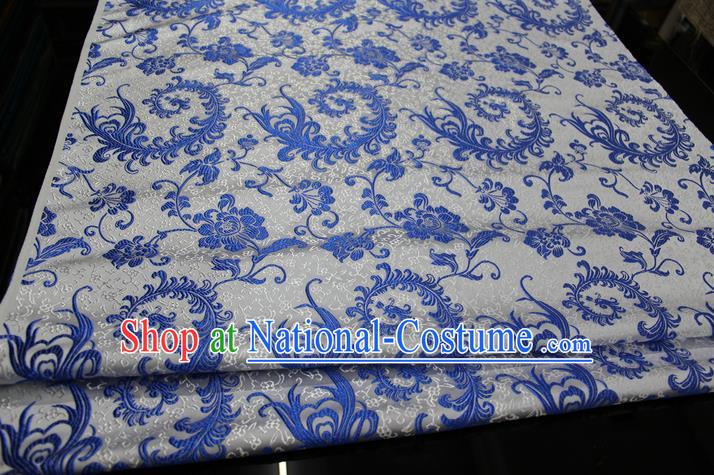 Chinese Traditional Ancient Costume Palace Ombre Flowers Pattern Xiuhe Suit White Brocade Cheongsam Satin Fabric Hanfu Material