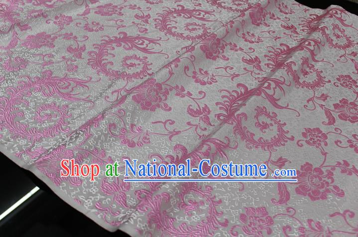 Chinese Traditional Ancient Costume Palace Pink Ombre Flowers Pattern Xiuhe Suit White Brocade Cheongsam Satin Fabric Hanfu Material