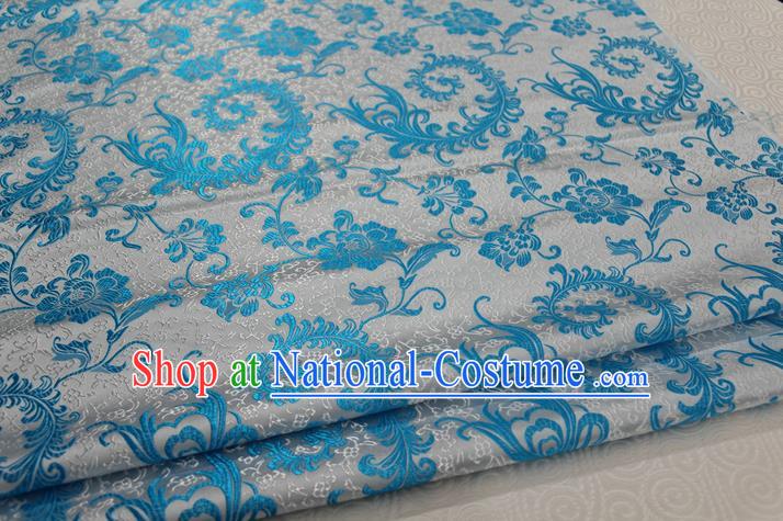 Chinese Traditional Ancient Costume Palace Blue Ombre Flowers Pattern Xiuhe Suit Brocade Cheongsam Satin Fabric Hanfu Material