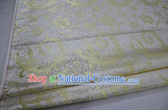 Chinese Traditional Ancient Costume Palace Golden Ombre Flowers Pattern Xiuhe Suit White Brocade Cheongsam Satin Fabric Hanfu Material