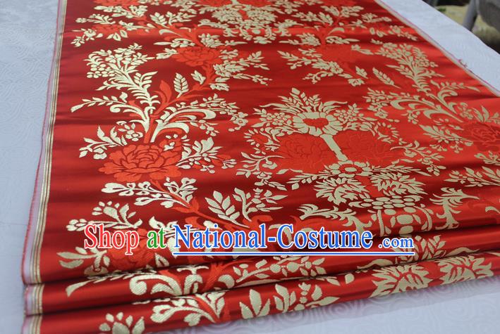 Chinese Traditional Ancient Costume Palace Peony Pattern Xiuhe Suit Red Brocade Mongolian Robe Satin Fabric Hanfu Material